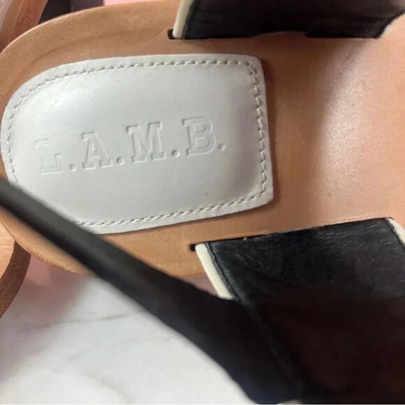 L.A.M.B Women’s Valiant Heeled Sandals Leather White Black 7.5 5” Heel - Picture 10 of 12